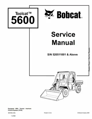 Bobcat Toolcat 5600 Utility Work Machine Service Repair Manual Instant Download (SN 520511001 AND Above)