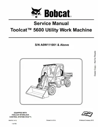 Bobcat Toolcat 5600 Utility Work Machine Service Repair Manual Instant Download (SN A0W111001 AND Above)