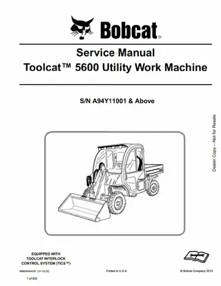 Bobcat Toolcat 5600 Utility Work Machine Service Repair Manual Instant Download (SN A94Y11001 AND Above)