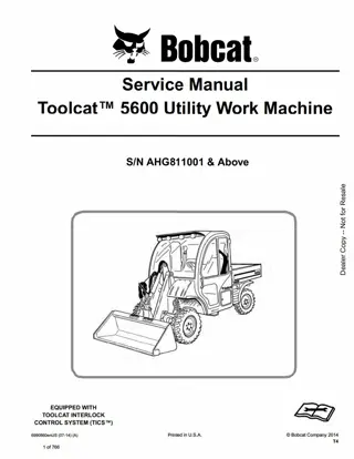 Bobcat Toolcat 5600 Utility Work Machine Service Repair Manual Instant Download SN AHG811001 AND Above