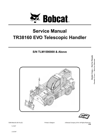 Bobcat TR38160 EVO Telescopic Handler Service Repair Manual Instant Download (SN TLM1590000 and Above)