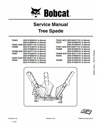 Bobcat TS30C ACD Tree Spade Service Repair Manual Instant Download #1SN 944611101 And Above