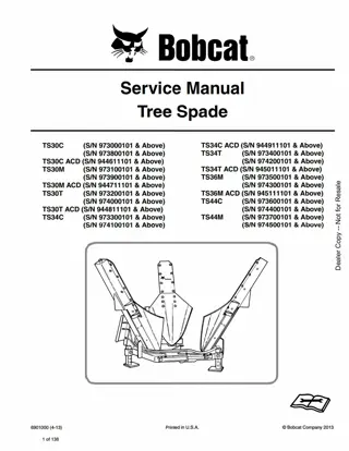 Bobcat TS30C Tree Spade Service Repair Manual Instant Download #1 SN 973000101 And Above