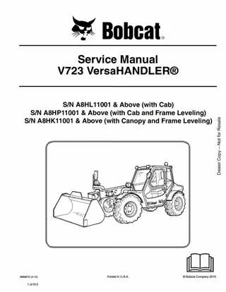 Bobcat V723 VersaHANDLER Telescopic Forklift Service Repair Manual Instant Download (SN A8HL11001 AND Above; A8HP11001 AND Above; A8HK11001 AND Above)