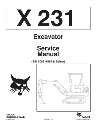 BOBCAT X231 EXCAVATOR Service Repair Manual Instant Download (SN 508911999 & Below)