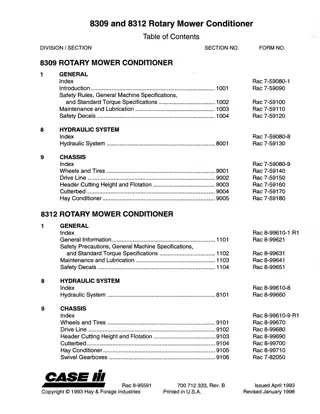 CASE IH 8309 Rotary Mower Conditioner Service Repair Manual Instant Download