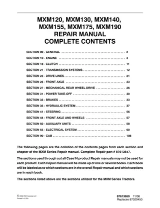 CASE IH MXM120 Tractor Service Repair Manual Instant Download