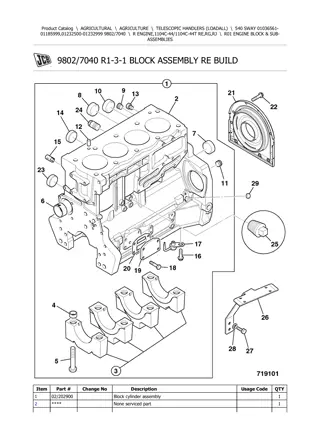 JCB 540 SWAY  Telescopic Handlers (Loadall) Parts Catalogue Manual Instant Download (SN 01036561-01185999, 01232500-01232999)