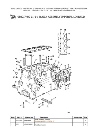 JCB 540B-2 Telescopic Handlers (Loadall) Parts Catalogue Manual Instant Download (SN 00275001-00275999)