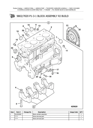 JCB 540S X Telescopic Handlers (Loadall) Parts Catalogue Manual Instant Download (SN 01016682-01185999, 01232500-01232999)