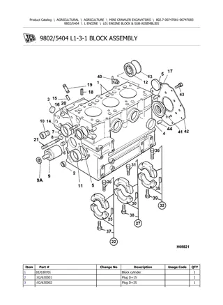 JCB 802.7 MINI CRAWLER EXCAVATOR Parts Catalogue Manual Instant Download (SN 00747001-00747083)