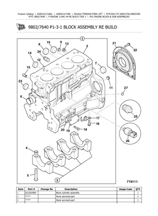 JCB 926-2T2 Forklift Parts Catalogue Manual Instant Download (SN 00823756-00825399)