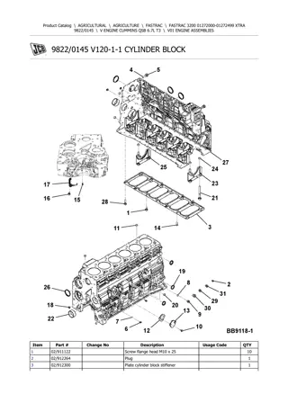 JCB 3200 XTRA FASTRAC Parts Catalogue Manual Instant Download (SN 01272000-01272499)