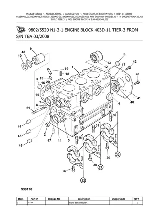 JCB 8014 MINI CRAWLER EXCAVATOR Parts Catalogue Manual Instant Download (SN 01156000-01156999, 01282000-01283999, 01319000-01324999, 01392500-01393095)