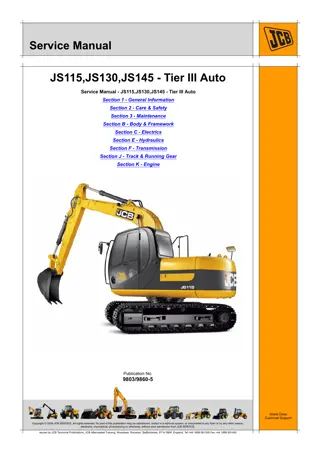 JCB JS115, JS130, JS145 - Tier III Auto Tracked Excavator Service Repair Manual Instant Download