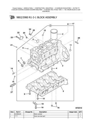 JCB JS175W T3 Wheeled Excavator Parts Catalogue Manual Instant Download (SN 01505100-01505499, 01628500-01628999)