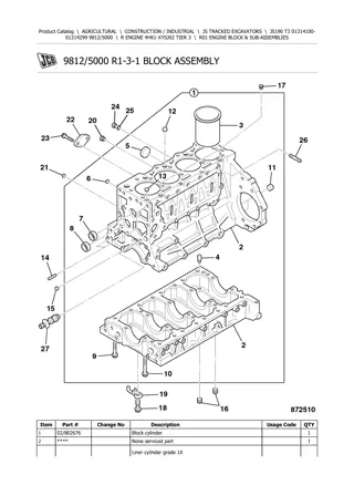 JCB JS190 T3 Tracked Excavator Parts Catalogue Manual Instant Download (SN 01314100-01314299)