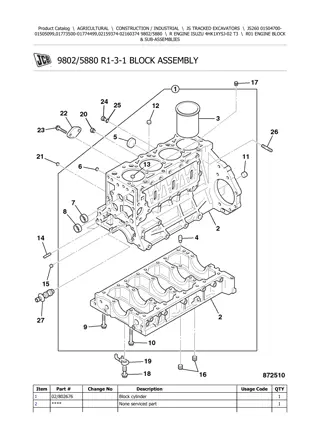 JCB JS260 Tracked Excavator Parts Catalogue Manual Instant Download (SN 01504700-01505099, 01773500-01774499, 02159374-02160374)