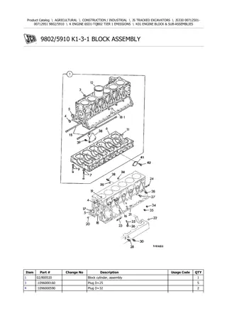 JCB JS330 Tracked Excavator Parts Catalogue Manual Instant Download (SN 00712501-00712951)