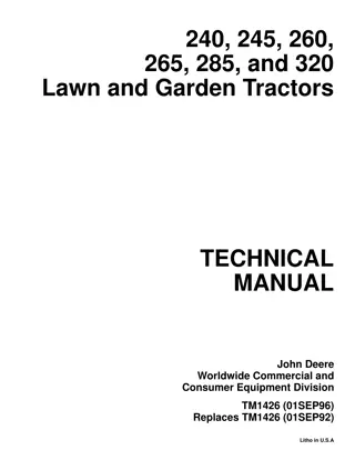 JOHN DEERE 265 LAWN AND GARDEN TRACTOR Service Repair Manual Instant Download (TM1426)