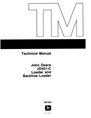 JOHN DEERE 401C (JD401C) LOADER AND BACKHOE LOADER Service Repair Manual Instant Download (TM1092)