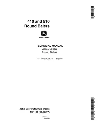 John Deere 510 Round Balers Service Repair Manual Instant Download (tm1194)