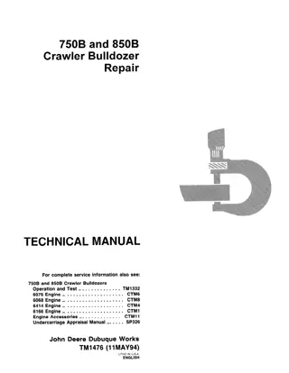 John Deere 750B Crawler Bulldozer Service Repair Manual Instant Download