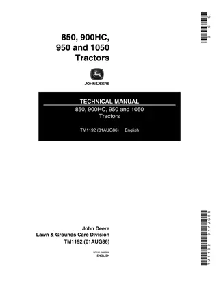 JOHN DEERE 850 TRACTOR Service Repair Manual Instant Download (TM1192)