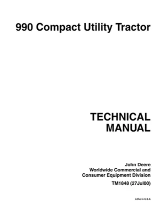 John Deere 990 Compact Utility Tractor Service Repair Manual Instant Download (TM1848)