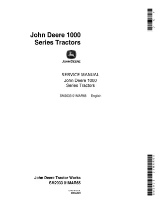 John Deere 1010 Row Crop Tractor Service Repair Manual Instant Download (sm2033)