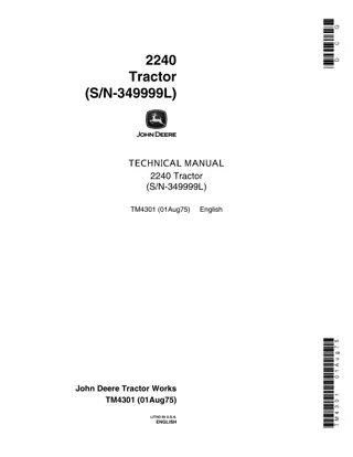 John Deere 2240 Tractor (SN-349999L) Service Repair Manual Instant Download (tm4301)