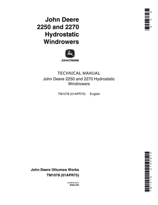 John Deere 2250 Hydrostatic Windrowers Service Repair Manual Instant Download (tm1078)