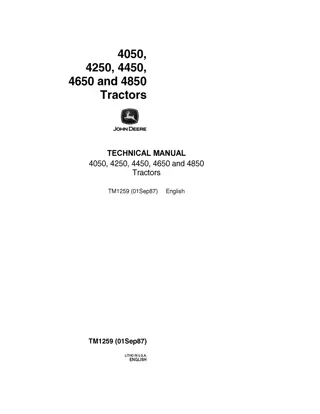 JOHN DEERE 4450 TRACTOR Service Repair Manual Instant Download (tm1259)