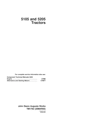 JOHN DEERE 5105 TRACTOR Service Repair Manual Instant Download (TM1792)