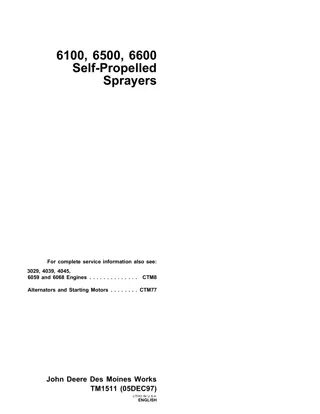 John Deere 6600 Self-Propelled Sprayers Service Repair Manual Instant Download (tm1511)