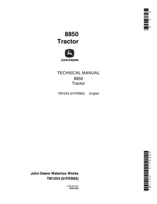 John Deere 8850 Tractor Service Repair Manual Instant Download (tm1254)