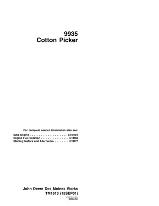John Deere 9935 Cotton Picker Service Repair Manual Instant Download (tm1613)