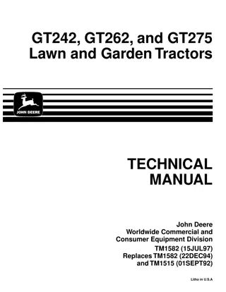 JOHN DEERE GT242 LAWN GARDEN TRACTOR Service Repair Manual Instant Download (TM1582)