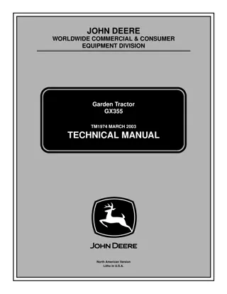 JOHN DEERE GX355 LAWN GARDEN TRACTOR Service Repair Manual Instant Download (TM1974)