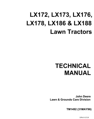 JOHN DEERE LX186 LAWN GARDEN TRACTOR Service Repair Manual Instant Download (TM1492)