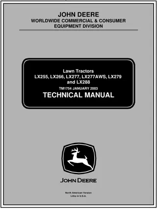 JOHN DEERE LX277 LAWN GARDEN TRACTOR Service Repair Manual Instant Download (TM1754)