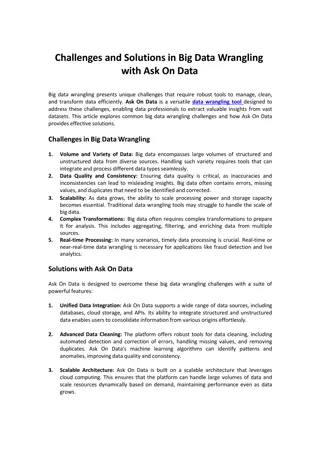 Challenges and Solutions in Data Wrangling with Ask On Data Tool