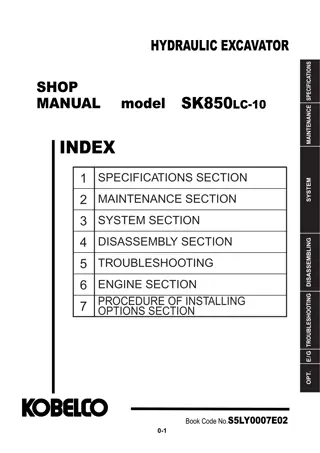 Kobelco SK850LC-10 (NA) HYDRAULIC EXCAVATOR Service Repair Manual Instant Download (Book Code No.S5LY0007E02)