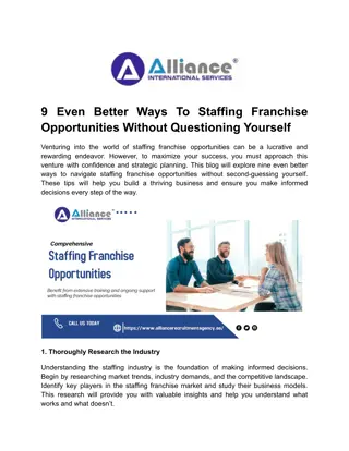 9 Even Better Ways To Staffing Franchise Opportunities Without Questioning Yourself