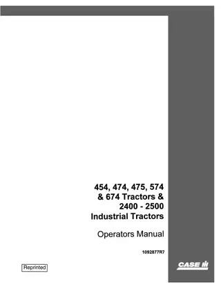 Case IH 454 474 475 574 & 674 Tractors & 2400-2500 Industrial Tractors Operator’s Manual Instant Download (Publication No.1092877R7)