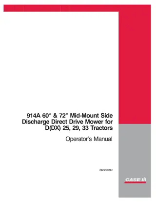 Case IH 914A 60” & 72” Mid-Mount Side Discharge Direct Drive Mower for D(DX) 25 29 33 Tractors Operator’s Manual Instant Download (Publication No.86620799)