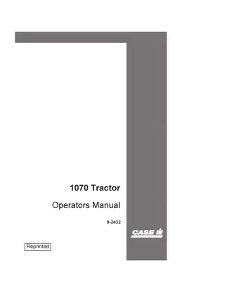 Case IH 1070 Tractor Operator’s Manual Instant Download (Publication No.9-2432)