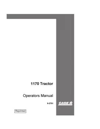 Case IH 1170 Tractor Operator’s Manual Instant Download (Publication No.9-2751)