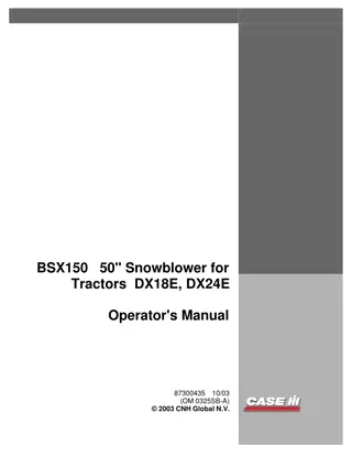 Case IH BSX150 50”Snowblower for DX18E DX24E Tractors Operator’s Manual Instant Download (Publication No.87300435)