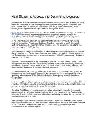 Neal Elbaum's Approach to Optimizing Logistics
